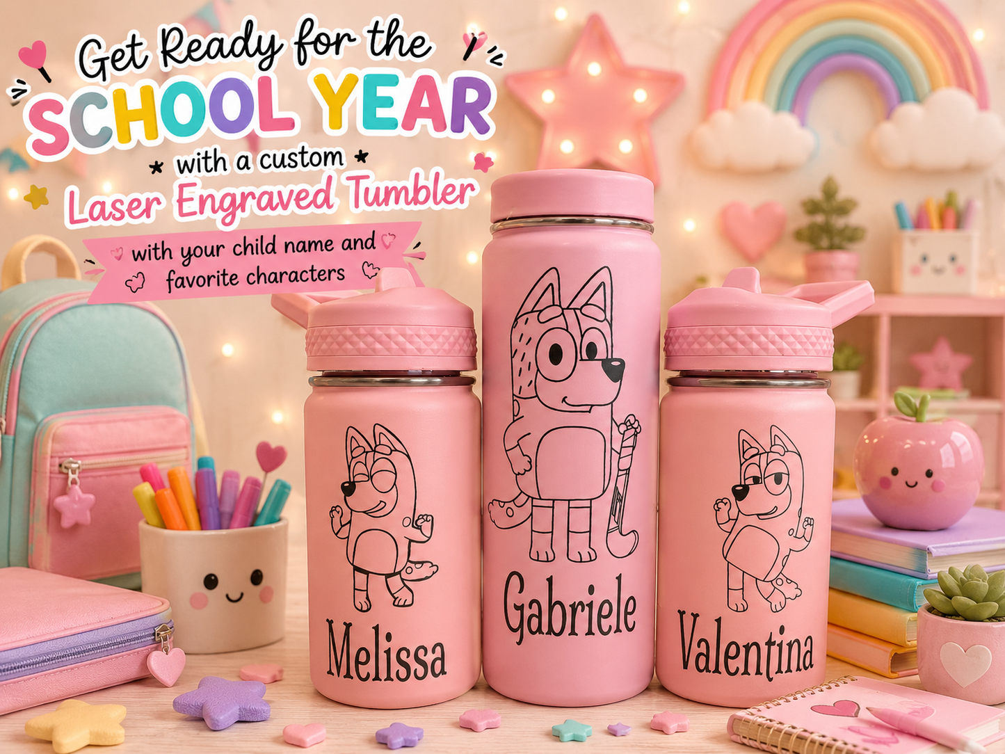 Personalized 12oz Kids Insulated Water Bottle – Laser Engraved