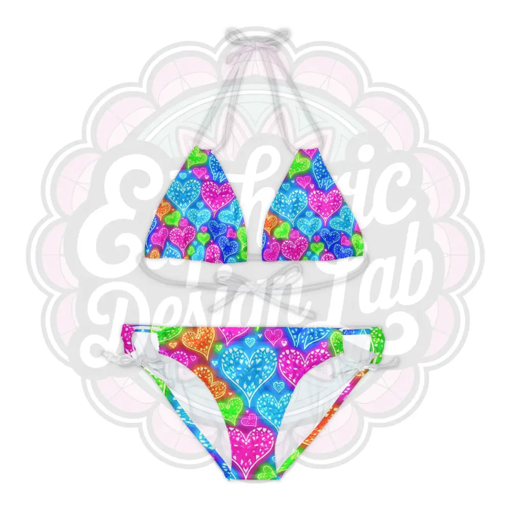Neon hearts 2-piece swimsuit. XS / White All Over Prints