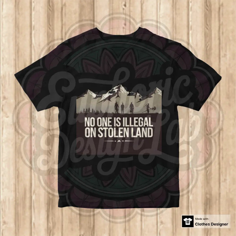 No One Is Illegal on Stolen Land Black / Small / Brown Background T-Shirt