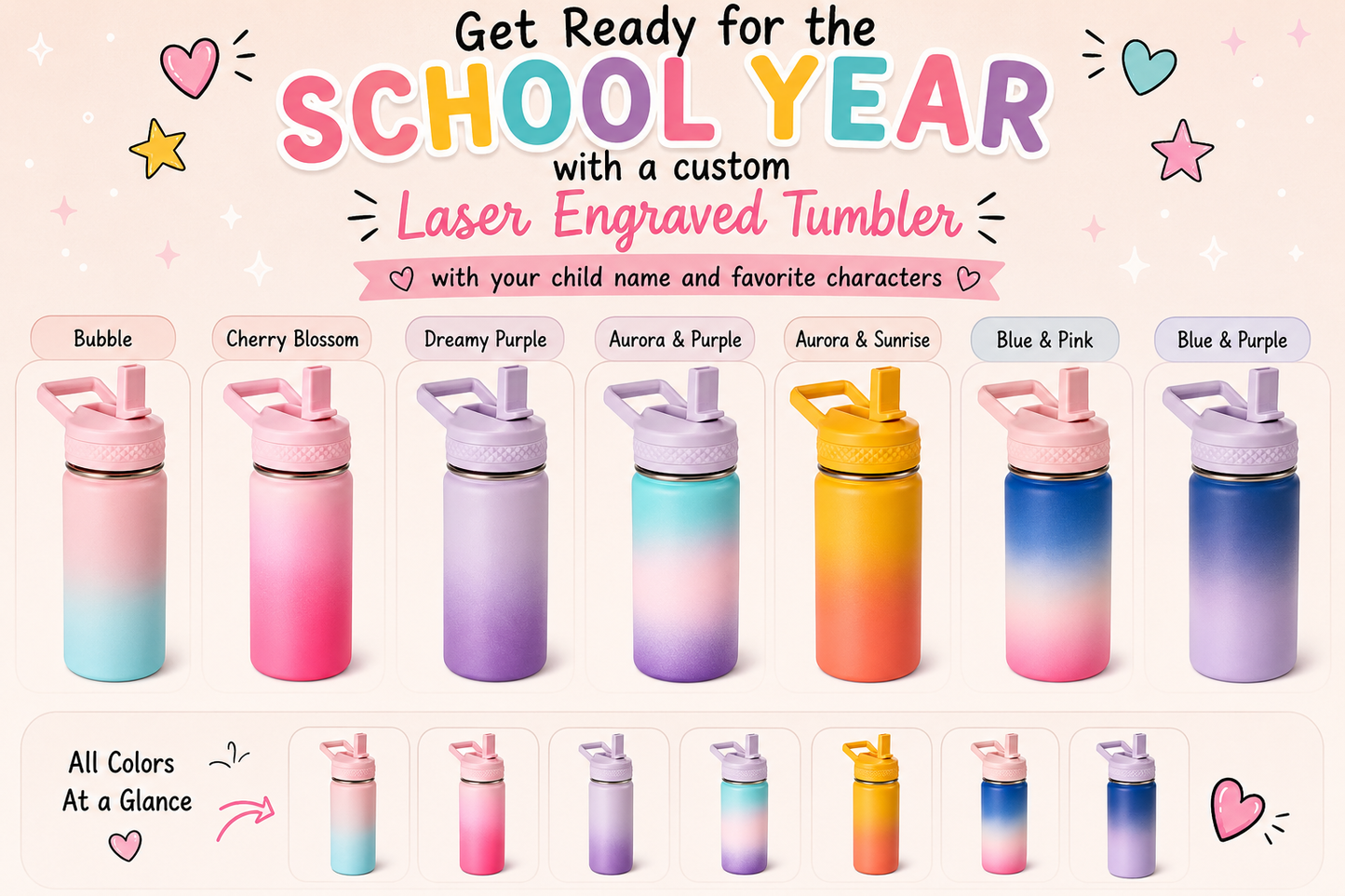 Personalized 12oz Kids Insulated Water Bottle – Laser Engraved