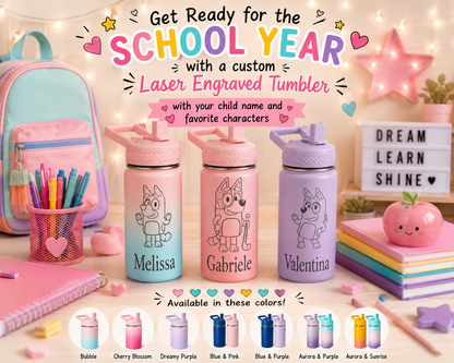 Personalized 12oz Kids Insulated Water Bottle – Laser Engraved