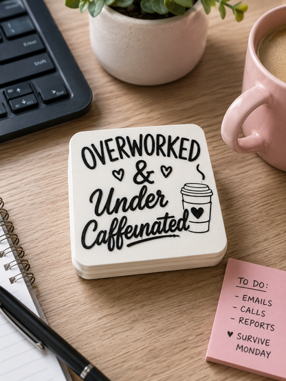 Overworked & Under Caffeinated Clicker – 3D Printed Desk Fidget
