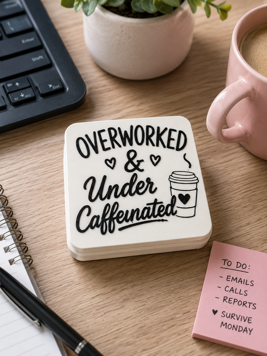 Overworked & Under Caffeinated Clicker – 3D Printed Desk Fidget
