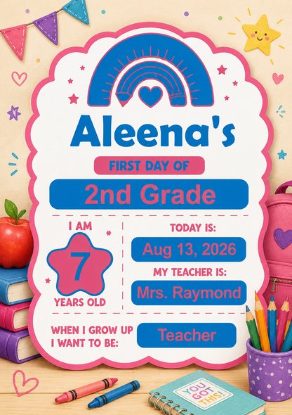 First Day of School Sign – Personalized Back-to-School Keepsake
