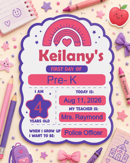 First Day of School Sign – Personalized Back-to-School Keepsake