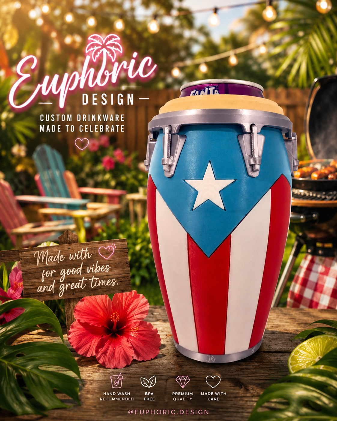 Puerto Rico-Inspired 12oz Can Holder 🇵🇷