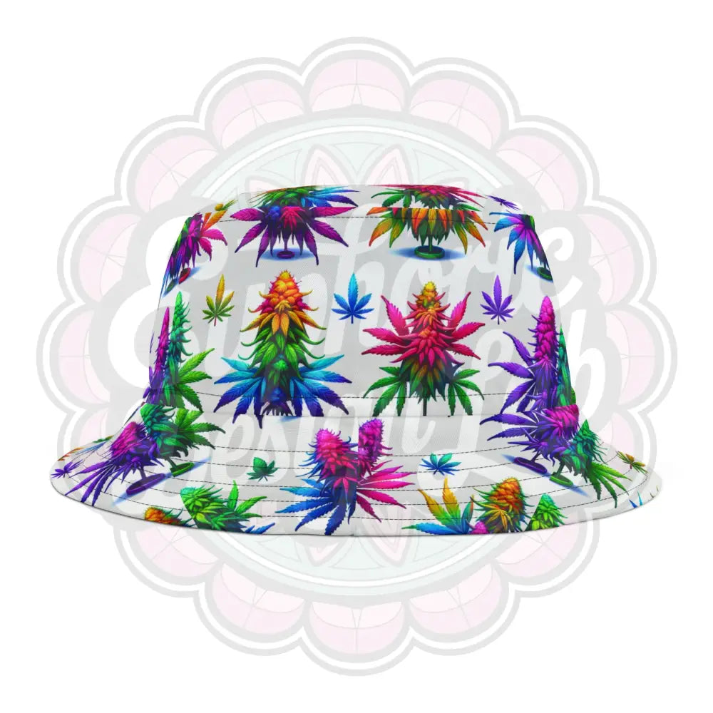 Bucket Hat Rainbow Weed Flowers Design Cannabis Lover Gift Festival Accessory Hippie Style Cap Boho Headwear Unique Hat