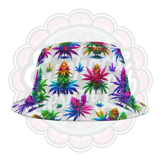 Bucket Hat Rainbow Weed Flowers Design Cannabis Lover Gift Festival Accessory Hippie Style Cap Boho Headwear Unique Hat