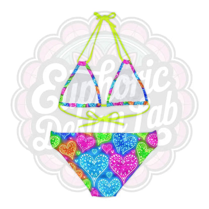 Neon hearts 2-piece swimsuit. All Over Prints