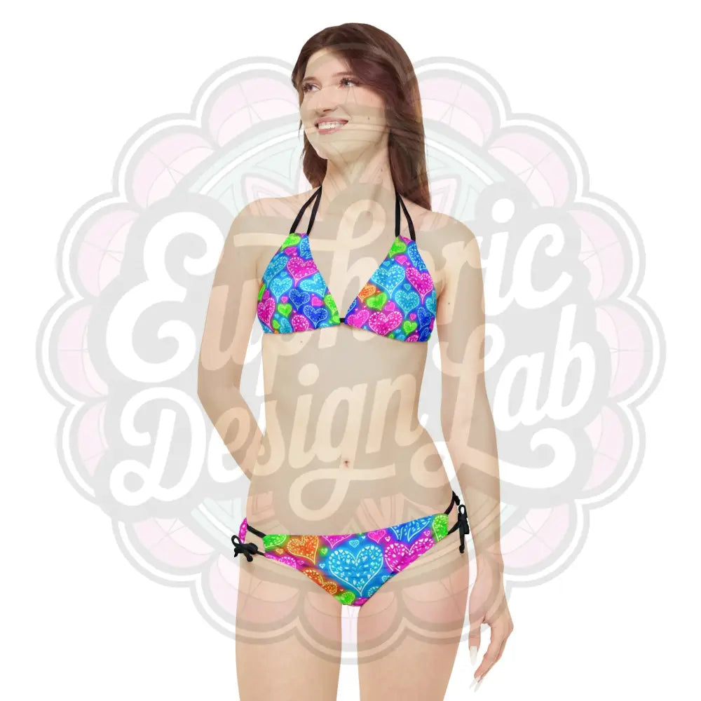 Neon hearts 2-piece swimsuit. All Over Prints