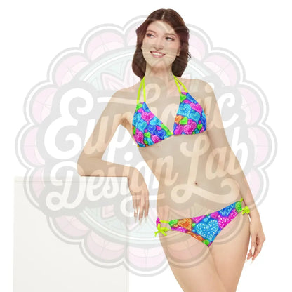 Neon hearts 2-piece swimsuit. All Over Prints