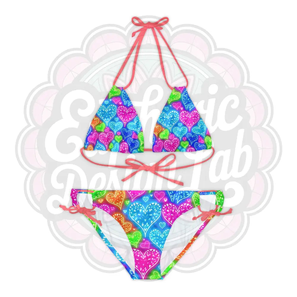 Neon hearts 2-piece swimsuit. XS / Neon Pink All Over Prints