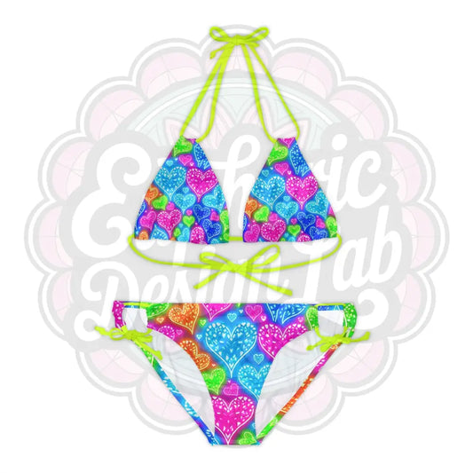 Neon hearts 2-piece swimsuit. XS / Neon Yellow All Over Prints