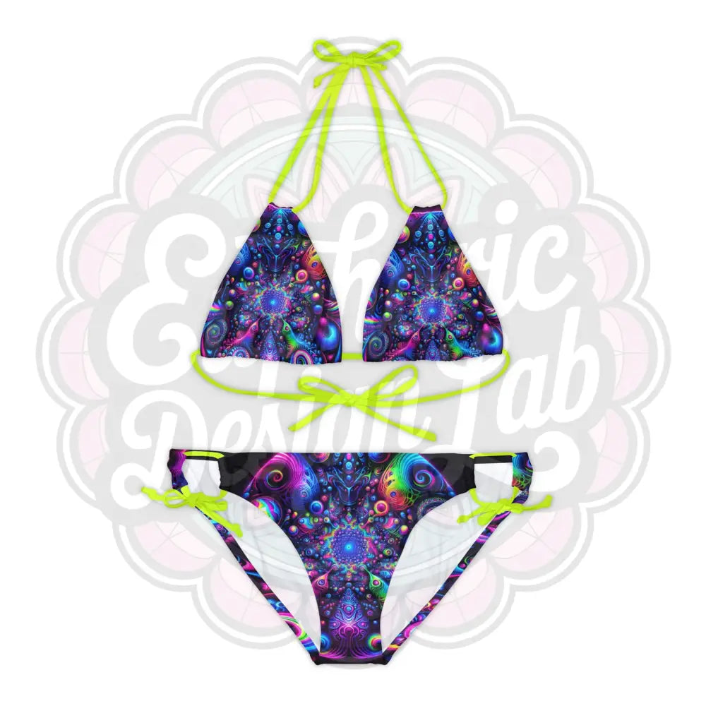 Psychedelic 2 Piece Bathing suit Set XS / Neon Yellow All Over Prints